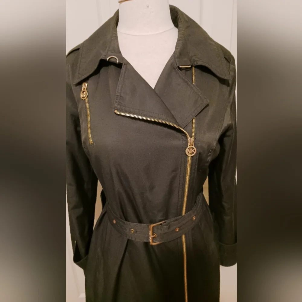 Michael Kors Medium Stylish Rain Jacket With Belt Black Womans - Picture 2 of 11